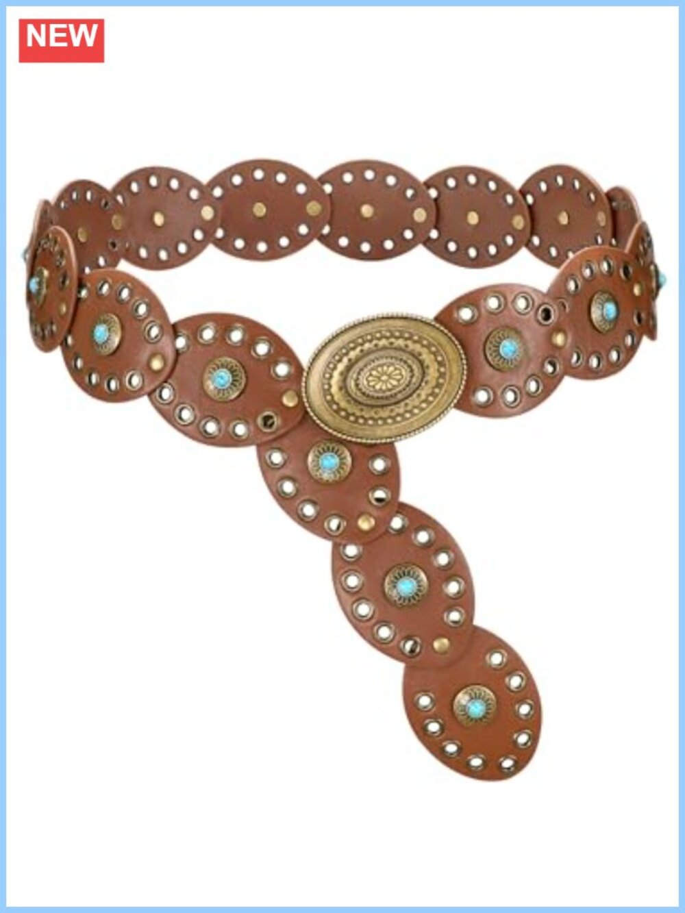 Wide Disc Belt with Turquoise Western Cowgirl Country Boho PU Leather